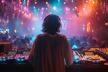 DJ at the Turntable in a Vibrant Club Setting