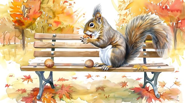 Autumn Squirrel's Nut Cracking Mastery in Peaceful Urban Oasis