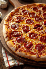 Delicious Pepperoni Pizza on Rustic Wooden Table