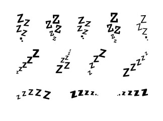 Zzz bed sleep snore icons snooze nap Z sound . Sleepy yawn or insomnia sleeper alarm clock Zzz line icons of goodnight deep sleep, bored or tired