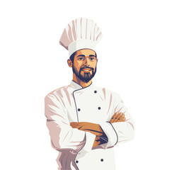 The chef stood with crossed arms, a slight smile on his face on a transparent background
