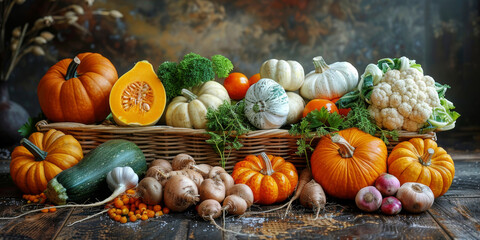 Autumn Harvest Splendor: A Bountiful Display of Seasonal Vegetables