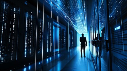 Futuristic Cybersecurity Workspace: Advanced Encryption, Biometric Access, and Dedicated Security Professionals