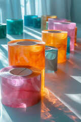 Vibrant Colored Rolls of Tape with Shadows in Soft Light