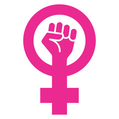 Pink feminism icon. Girls power symbol. Fight for your rights sign. Gender equality logo isolated.