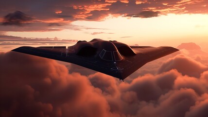 A stealth bomber blending seamlessly with the fading light    , Futuristic , Cyberpunk - obrazy, fototapety, plakaty