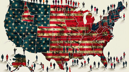 The image shows chaos, symbolizing a national identity crisis in the US.