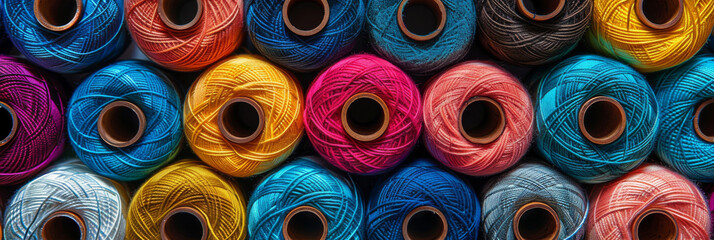 Colorful Array of Sewing Threads in Vivid Textures and Patterns
