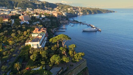 Morning view of Sorrento, Italy. Aerial shot Sorrento city center on Amalfi coast, Naples, Italy - 780558316