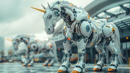 Big unicorn robots on the street