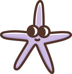 Funny purple starfish. Sea creature with funny eyes. Colorful vector illustration animal. Smiling сartoon character isolated on white background