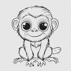 Baby monkey line art icon design, vector illustration on transparent background