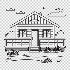 Beach house line art logo icon design, vector illustration on transparent background