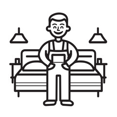 Bedstore owner shopping icon design, line art vector illustration on white background