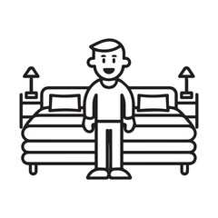 Bedstore owner shopping icon design, line art vector illustration on white background