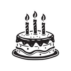 Birthday cake line art logo icon design, vector illustration on white background