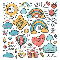 Lovely hand drawn doodle collection set, vector illustrations isolated on white background