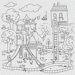 A playground for childrens coloring book, vector illustration on transparent background