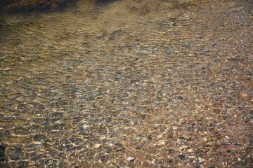 The texture of the water surface of a mountain river in shallow water - 780561527