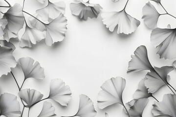 Luxury black and white background with ginkgo leaves.