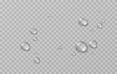 Vector drops png. Drops after rain, drops of dew. Condensation on the surface or glass.