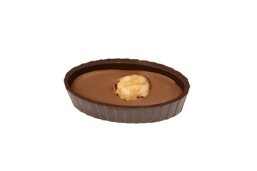 Chocolate candy with a nut isolated on a white background.