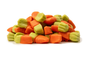 Juicy colorful jelly sweets isolated on white.  Jelly carrots.