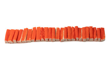 A group of crab sticks isolated on white background.
