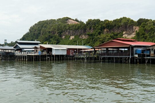 View of dwellings in Sim Sim water village Sandakan and Sulu Sea. Sabah. Borneo island. Malaysia.