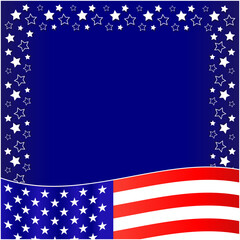 American flag symbols decorative frame on dark blue background with copy space fot text.	