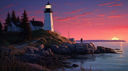 The lighthouse stands as a beacon of solitude in the quiet darkness
