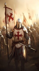 With the sun setting the Knights Templar - obrazy, fototapety, plakaty