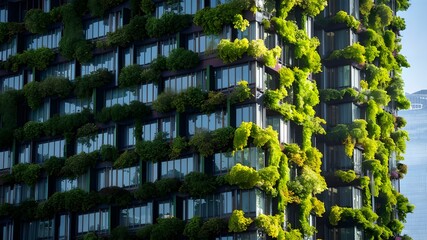 Green Oasis: Urban Vertical Garden Building. Concept Urban Gardening, Vertical Design, Sustainable Architecture, Greenery Integration, Eco-friendly Spaces