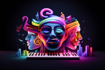 Celebrating the unity and cohesion of musicians coming together to create beautiful music neon - obrazy, fototapety, plakaty