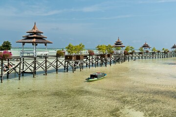 View of Mabul Water Bungalows and Sulu Sea, Mabul Island. Sabah. Borneo island. Malaysia. Asia.