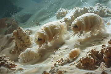 Obraz na płótnie Canvas Microscopic tardigrade With a flexible body and small claws that cling to sand grains,