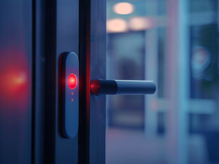 Biometric security device unlocking door, closeup, clear focus, 