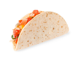 Delicious taco with vegetables isolated on white