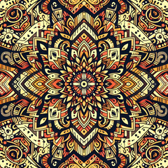 Fototapeta premium Seamless Ethic Pattern Tribal Motifs Inspired by African and Nomadic Carpets and Rugs. Can be used as background, backdrop, textiles or illustration vector.