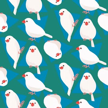 白文鳥と三角のハーフドロップシームレスパターン