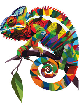 flat chameleon illustration isolated on white transparent background. PNG format