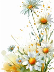 Artistic Paint Splashes with Daisy Flowers - Stylish composition with daisy flowers, soft hues, and dynamic paint splashes creating a creative background
