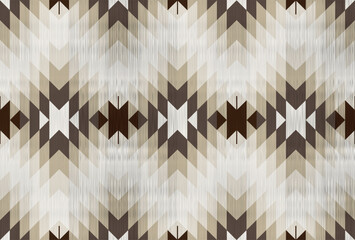 Dark brown navajo symbol.Brown and beige zigzag border.Square shape.Triangle pattern.Seamless pattern.Line.DIgital design.Illustration.Design for printing.Rug.Blanket.Carpet.Bedspreads.Tablecloth - obrazy, fototapety, plakaty