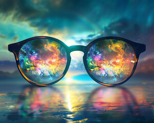 A pair of glasses that reveal the aura of all things alive, showing the world in a spectrum of emotions and energies - obrazy, fototapety, plakaty