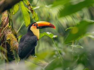 Naklejka premium Discover rare birds in a lush reserve as nature enthusiasts indulge in bird watching.
