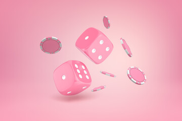 Floating pink dice and casino chips