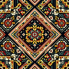 Seamless Ethic Pattern Tribal Motifs Inspired by African and Nomadic Carpets and Rugs. Can be used as background, backdrop, textiles or illustration vector.