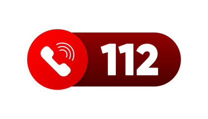 112 Emergency Call button. Emergency help sign symbol. Calling 112 for help. SOS signal. Vector illustration.