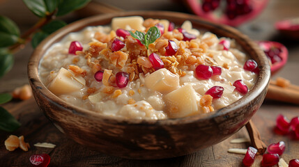 Pear and Pomegranate Oatmeal Bowl with Granola