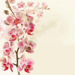 Pink orchids with space for text on a white background - Vibrant pink orchids with a hint of white are artistically arranged on a blank background with space for text